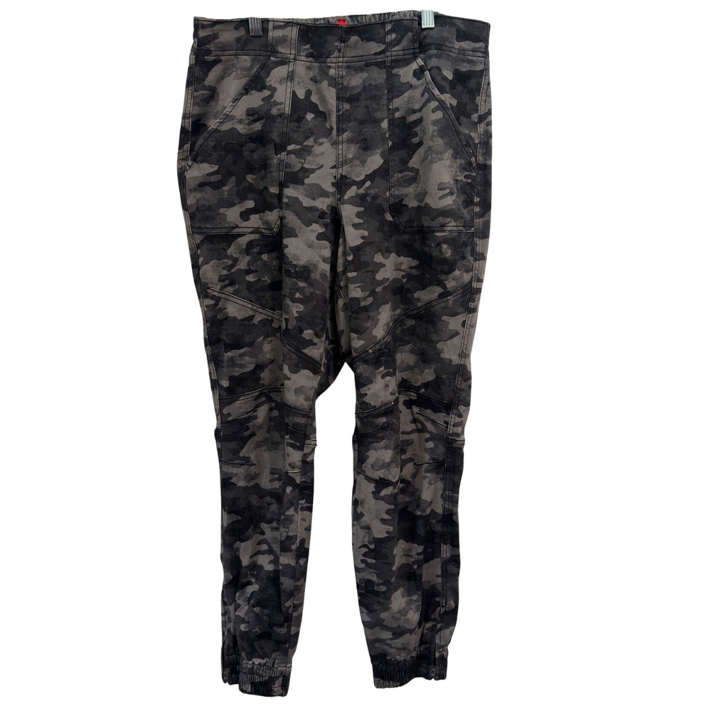 Spanx Stretch Twill Ankle Cargo Joggers Grey Camo Elastic Waist Techwear XL